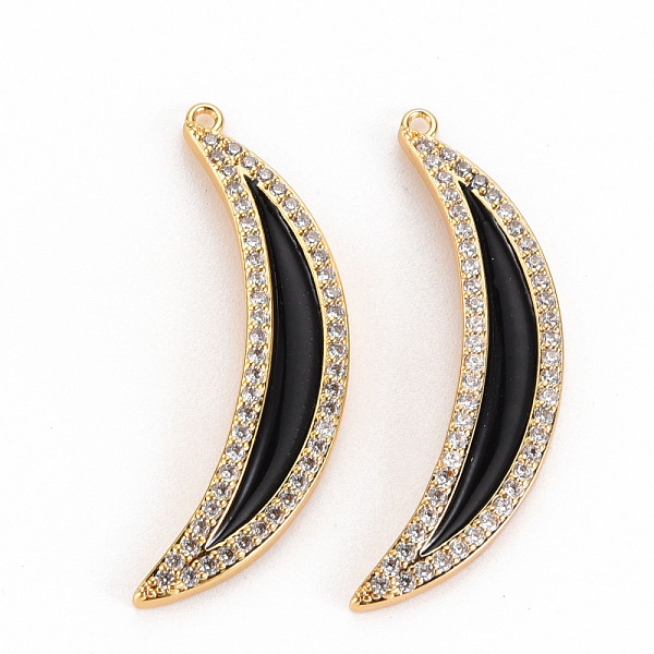 

PandaHall Brass Micro Pave Clear Cubic Zirconia Pendants, with Enamel, Real 18K Gold Plated, Moon, Black, 37x13x3.5mm, Hole: 1.2mm...