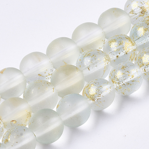 

PandaHall Frosted Spray Painted Glass Beads Strands, with Golden Foil, Round, Azure, 8~9mm, Hole: 1.2~1.5mm, about 46~56pcs/Strand, 14.37..., Blue