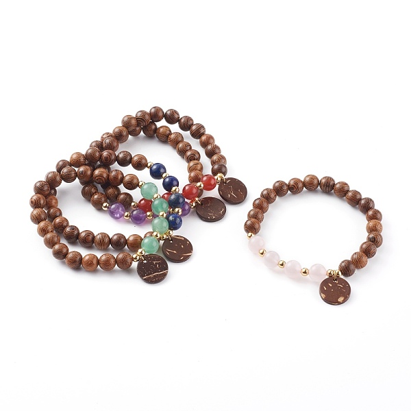 Wood Bead & Stone Bracelet