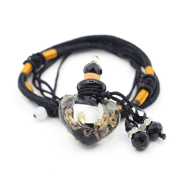 

PandaHall Baroque Style Heart Handmade Lampwork Perfume Essence Bottle Pendant Necklace, Adjustable Braided Cord Necklace, Sweater Necklace..., Black