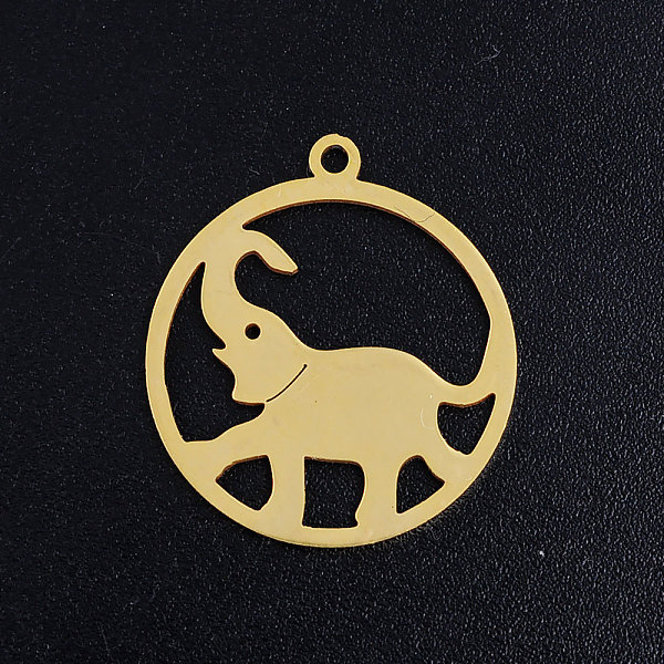 

PandaHall 201 Stainless Steel Pendants, Circle with Elephant, Golden, 22.5x20x1mm, Hole: 1.5mm 201 Stainless Steel Elephant