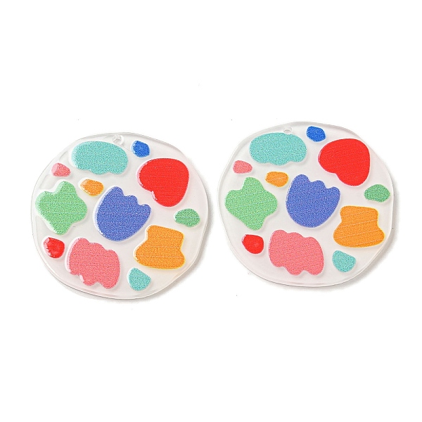 

PandaHall Opaque Acrylic Pendants, Flat Round with Flower, Colorful, 36.5x37x2.5mm, Hole: 1.6mm Acrylic Flat Round