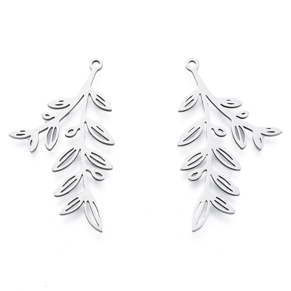 

PandaHall 201 Stainless Steel Pendants, Leafy Branch Charms, Leaf, Stainless Steel Color, 37.5x21x1mm, Hole: 1.5mm 201 Stainless Steel Leaf