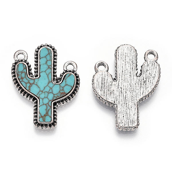 

PandaHall Alloy Pendants with Synthetic Turquoise, Cactus Charms, Cadmium Free & Lead Free, Antique Silver, 29x21.5x2.5mm, Hole: 2mm..., Green