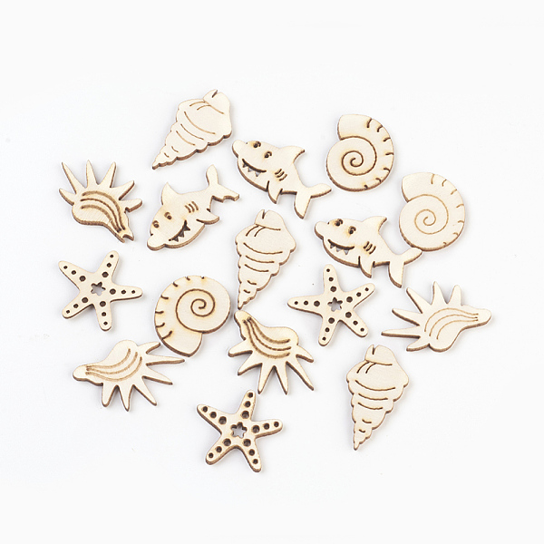 

PandaHall Wood Cabochons, Laser Cut Wood Shapes, Ocean Organism, BurlyWood, 20~34x18.5~25.5x2.5mm Wood Fish Orange