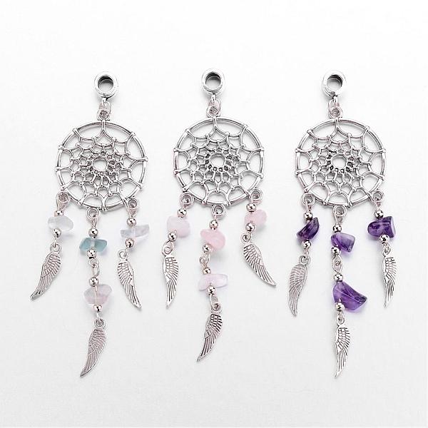 

PandaHall Alloy European Dangle Charms, Woven Net/Web with Feather, with Natural Gemstone Beads, Antique Silver, 95mm, Hole: 4.5mm Mixed...