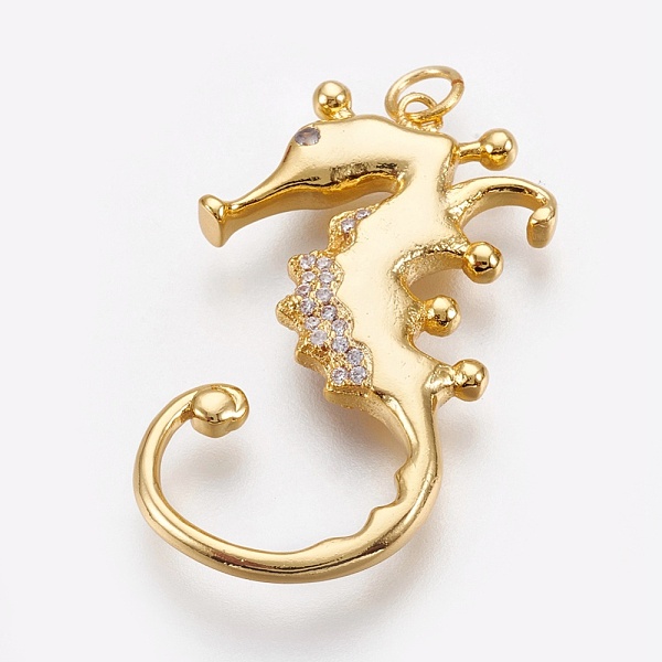 

PandaHall Brass Micro Pave Cubic Zirconia Pendants, Long-Lasting Plated, Sea Horse, Lead Free & Nickel Free & Cadmium Free, Clear, Real 18K...