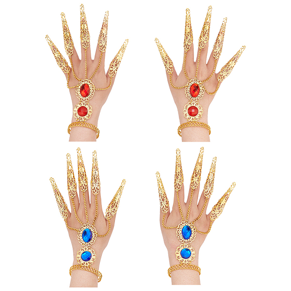 

PandaHall ANATTASOUL 4pcs 2 Colors Acrylic Oval Full Hand Ring Bracelet, Golden Alloy Open Cuff Bangle with 5 Cuff Rings, Hand Chain Hand..., Multicolor