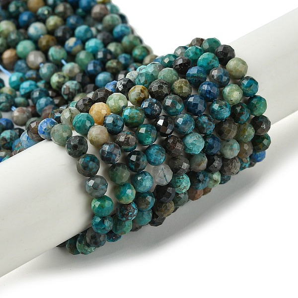 

PandaHall Natural Chrysocolla Beads Strands, Faceted, Round, 4mm, Hole: 0.8mm, about 99~101pcs/strand, 15.35''(39cm) Chrysocolla Round