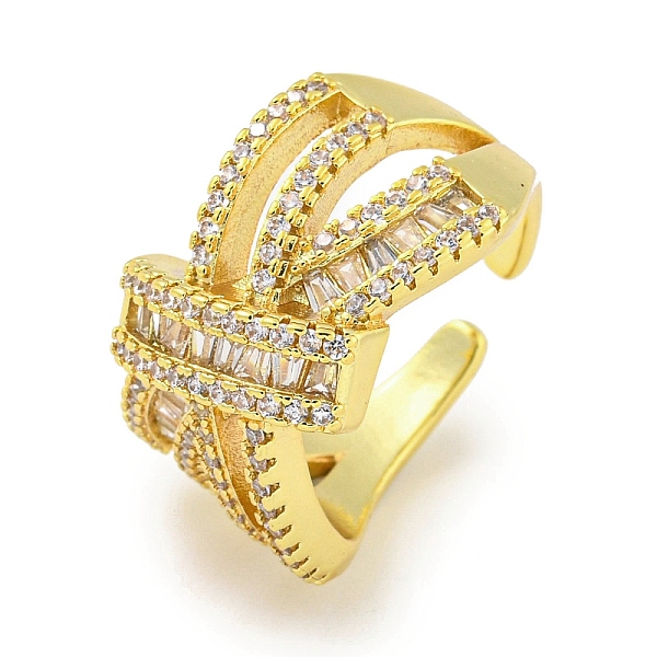 

PandaHall Rack Plating Brass Micro Pave Cubic Zirconia Open Cuff Rings, Criss Cross Rings for Women, Long-Lasting Plated, Cadmium Free &..., Clear