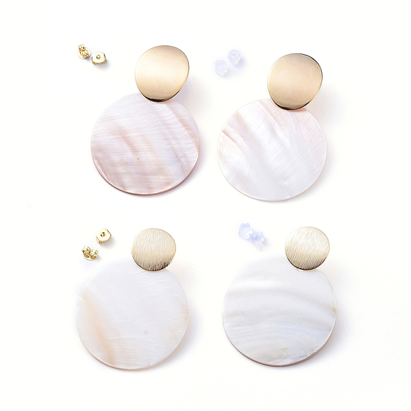 

PandaHall Natural Freshwater Shell Dangle Stud Earring Sets, with Brass Ear Stud Findings, Brass & Plastic Ear Nuts, Flat Round, Golden...