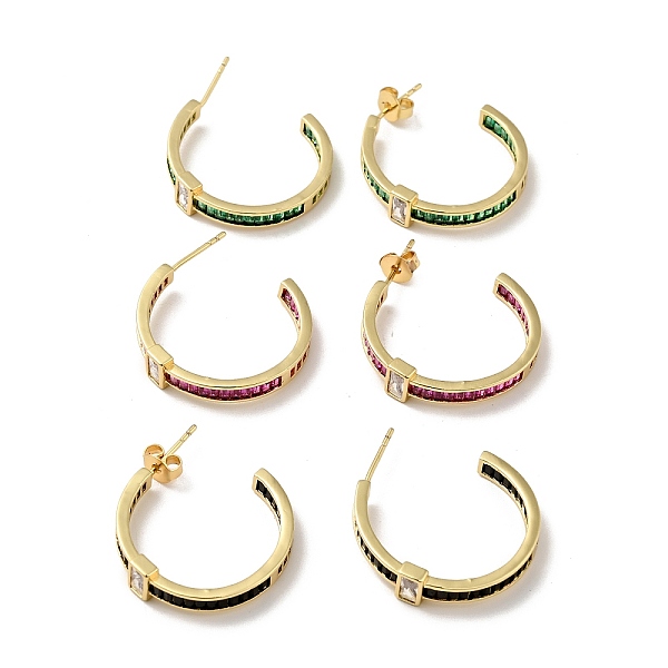 

PandaHall Cubic Zirconia Rectangle Stud Earrings, Real 18K Gold Plated Brass Half Hoop Earrings for Women, Mixed Color, 25x3.5mm, Pin: 0.8mm..., Multicolor
