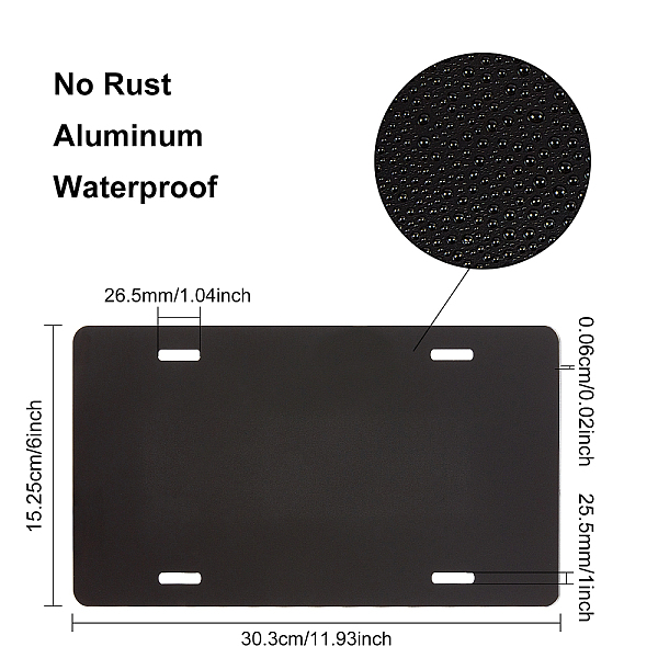 

PandaHall Aluminium Blank Plates, for DIY Number Plates, Black, 30.3x15.25x0.06cm, Hole: 26.5x25.5mm Aluminum Black