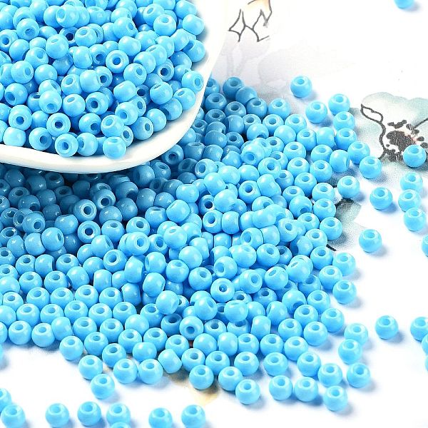 

PandaHall Baking Paint Glass Seed Beads, Round, Sky Blue, 4x3mm, Hole: 1.2mm, about 7650pcs/pound Glass