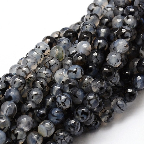 

PandaHall Faceted Natural Agate Round Beads Strands, Dyed, Gray, 6mm, Hole: 1mm, about 64pcs/strand, 14.7 inch Crackle Agate Round Gray