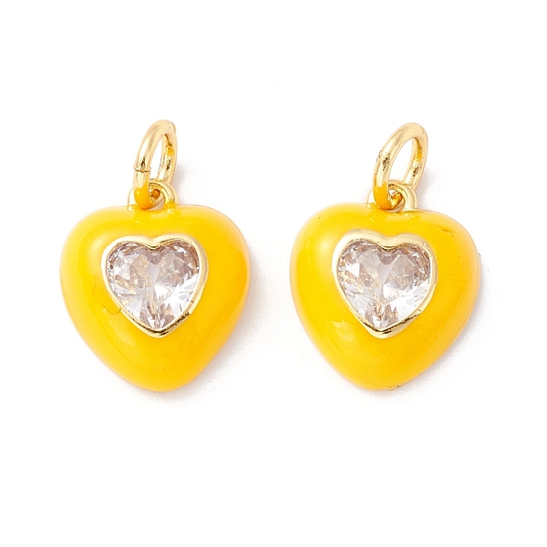 

PandaHall Rack Plating Brass Clear Cubic Zirconia Charms, with Enamel, Cadmium Free & Lead Free, Real 18K Gold Plated, Heart, Yellow...