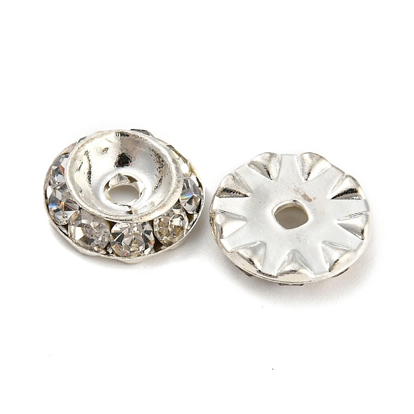 

PandaHall Brass Crystal Rhinestone Beads, Flat Round, Platinum, 11x3mm, Hole: 2mm Brass+Rhinestone Flat Round Clear
