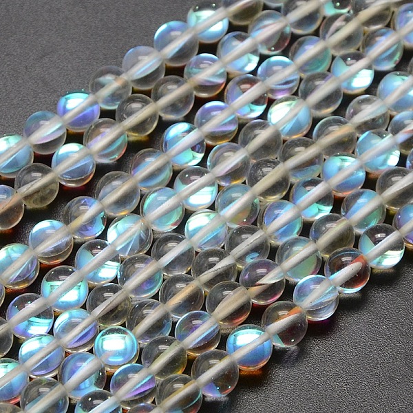 

PandaHall Synthetic Moonstone Beads Strands, Dyed, Holographic Beads, Half AB Color Plated, Round, White, 6mm, Hole: 1mm, about 64pcs/strand...