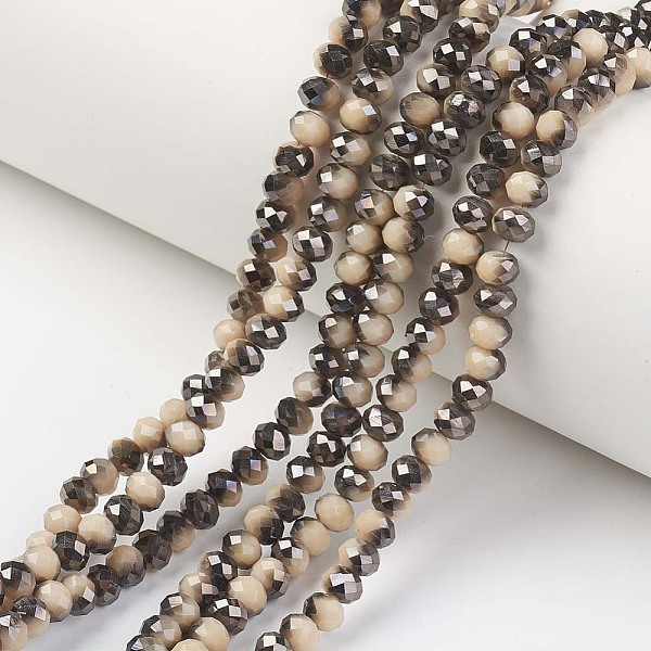 

PandaHall Electroplate Opaque Glass Beads Strands, Half Black Plated, Faceted, Rondelle, PeachPuff, 4x3mm, Hole: 0.4mm, about..., Brown