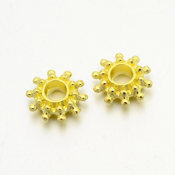 

PandaHall Tibetan Style Spacer Beads, Flower, Golden, Lead Free & Cadmium Free & Nickel Free, 9x3mm, Hole: 2.5mm Alloy Flower
