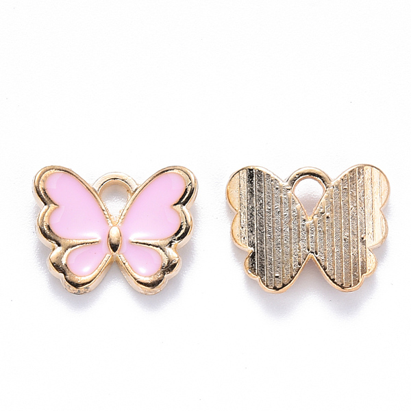 

PandaHall Alloy Enamel Charms, Butterfly, Light Gold, Pink, 10.5x13x3mm, Hole: 2mm Alloy+Enamel Butterfly Pink