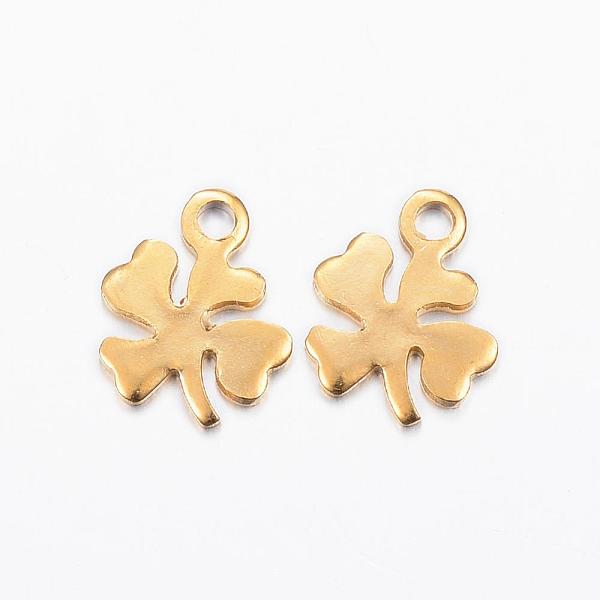 

PandaHall Ion Plating(IP) 304 Stainless Steel Charms, Clover, Golden, 11x8x1mm, Hole: 1mm 304 Stainless Steel Clover