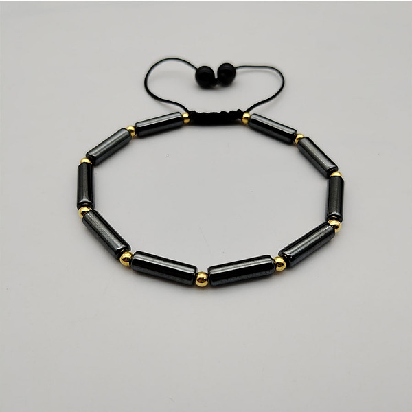 

PandaHall Synthetic Hematite Column Braided Bead Bracelet Hematite Column Black