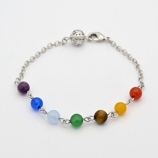 

PandaHall Trendy Gemstone Beaded Bracelets, with Brass Findings and Lobster Claw Clasps, 7-5/8 inch(19.5cm) Mixed Stone