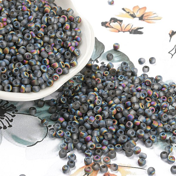 

PandaHall Glass Seed Beads, Frosted, Two Tone, Round, Gray, 3x2mm, Hole: 1.2mm Glass Gray