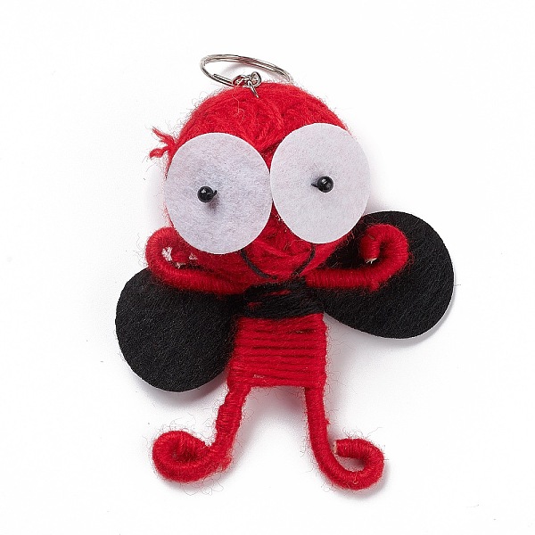 

PandaHall Woolen Yarn Thread Keychain, with Foam and Iron Key Rings, Aluminum Wire, Insect, Red, 14.6cm Wool Insects Red