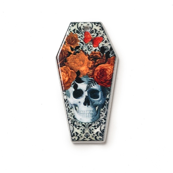 

PandaHall Halloween Printed Acrylic Pendants, Coffin Charm, Skull, 41x21x2.5mm, Hole: 1.8mm Acrylic Skull