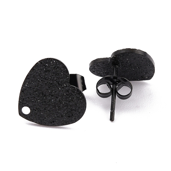 

PandaHall 304 Stainless Steel Stud Earring Findings, with Ear Nuts/Earring Backs and Hole, Heart Shape with Textured, Electrophoresis Black...