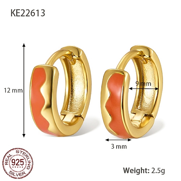 

PandaHall 925 Sterling Silver Thick Hoop Earrings, with Enamel, for Women, Real 18K Gold Plated, Dark Orange, 12x3mm Sterling Silver Ring
