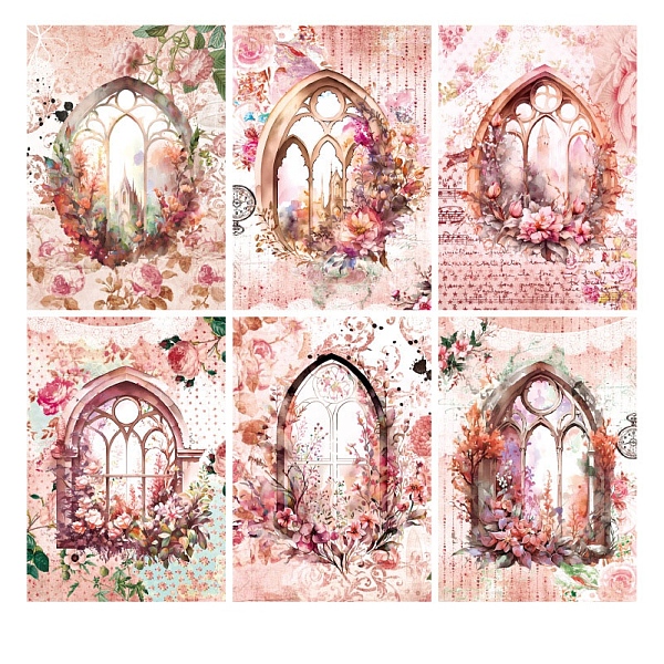 

PandaHall 30 Sheets 6 Styles Vintage Scrapbook Paper Pads, for DIY Album Scrapbook, Background Paper, Diary Decoration, Pink, 116x80mm, 5...