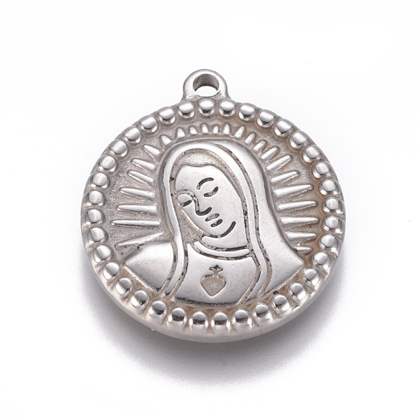 

PandaHall 304 Stainless Steel Pendants, Flat Round with Virgin Mary, Antique Silver, 21x18x3mm, Hole: 1.6mm 304 Stainless Steel Flat Round