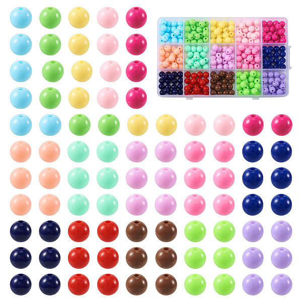 PandaHall 300Pcs 15 Colors Opaque Acrylic Beads, Round, Mixed Color, 8x7mm, Hole: 2mm, 20pcs/color Acrylic Round Multicolor