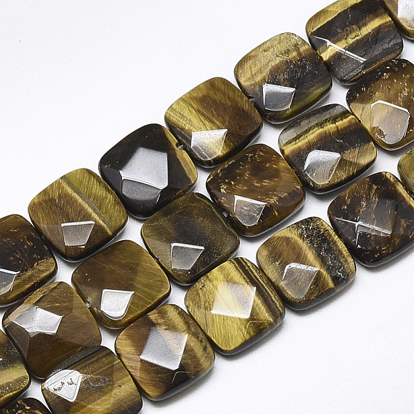 

PandaHall Natural Tiger Eye Beads Strands, Faceted, Square, 12x12x4.5~5mm, Hole: 1mm, about 17pcs/strand, 8.0'' Tiger Eye Square