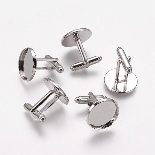 

PandaHall Brass Cufflinks, Rack Plating, Platinum Color, Size: about 7mm wide, 27mm long, 4mm thick, tray: 18mm in diameter, 16mm inner...