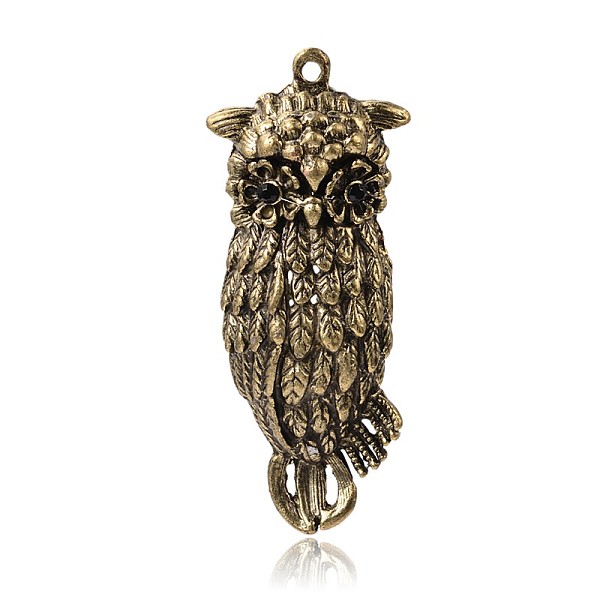 

PandaHall Antique Bronze Plated Alloy Rhinestone Big Pendants, Halloween Owl, Nickel Free, Jet, 68x27.5x9mm, Hole: 2mm Alloy+Rhinestone Owl..., Black