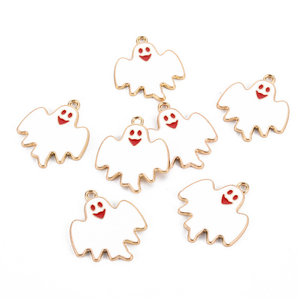 

PandaHall Eco-Friendly Alloy Enamel Pendants, Cadmium Free & Lead Free & Nickel Free, Light Gold, Halloween Ghost, White, 28.5x25x1.5mm...
