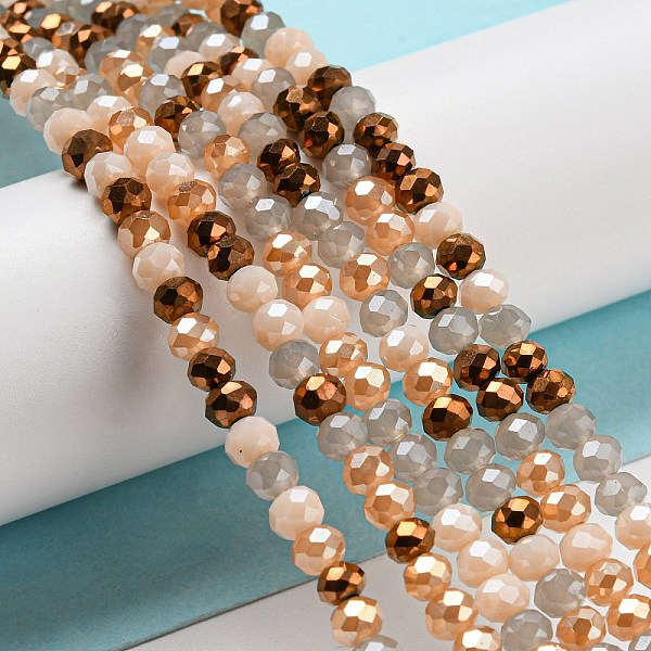 

PandaHall Glass Beads Strands, Faceted, Rondelle, BurlyWood, 4x3mm, Hole: 0.4mm, about 123~127pcs/strand, 15.75~16.5 inch(40~42cm) Glass..., Orange
