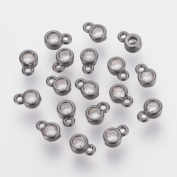 

PandaHall Brass Cubic Zirconia Charms, Flat Round, Gunmetal, 6x4x2mm, Hole: 1mm Brass+Cubic Zirconia Flat Round