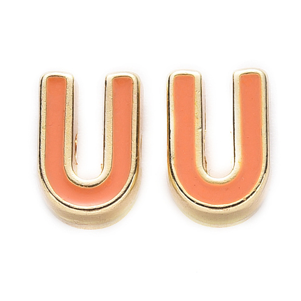 

PandaHall Rack Plating Alloy Enamel Beads, Cadmium Free & Nickel Free & Lead Free, Light Gold, Dark Orange, Letter.U, U: 10x7x4.5mm, Hole...
