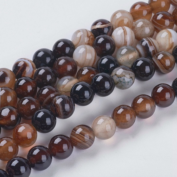

PandaHall Round Dyed Natural Striped Agate/Banded Agate Beads Strands, Saddle Brown, 6mm, Hole: 1mm, about 62pcs/strand, 14.8 inch Banded...