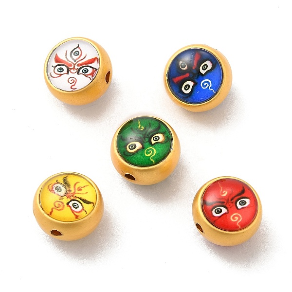 

PandaHall Alloy Enamel Beads, with Glass, Lead Free & Cadmium Free, Mette Gold Color, Round with Face Pattern, Mixed Color, 12.5x11.4mm..., Multicolor