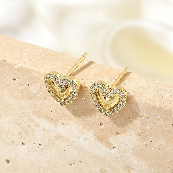 Latón micro pave aretes de circonita cúbica transparente