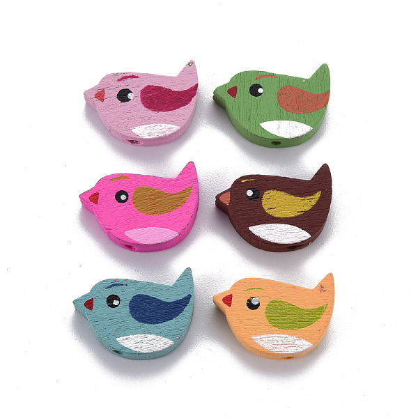 

PandaHall 6 Styles Printed Natural Wooden Beads, Dyed, Bird, Mixed Color, 16x21x4.5mm, Hole: 2mm, about 1040pcs/500 Wood Bird Multicolor