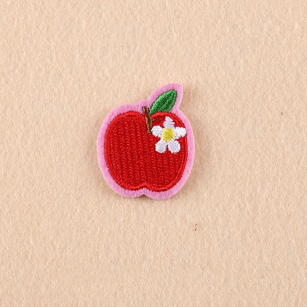 PandaHall Computerized Embroidery Cloth Iron on/Sew on Patches, Costume Accessories, Appliques, Apple, Red, 32x27mm Cloth Fruit Red