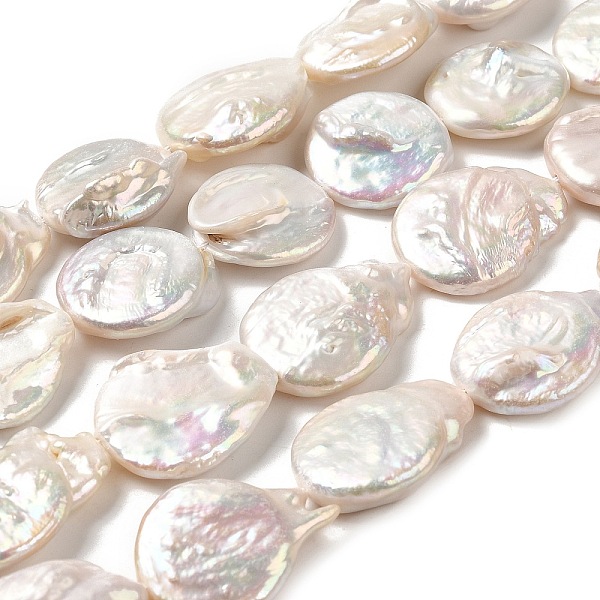 

PandaHall Natural Baroque Pearl Keshi Pearl Beads Strands, Cultured Freshwater Pearl, Grade 3A, Flat Round, Old Lace, 21~30x19~20x4.5~8mm...