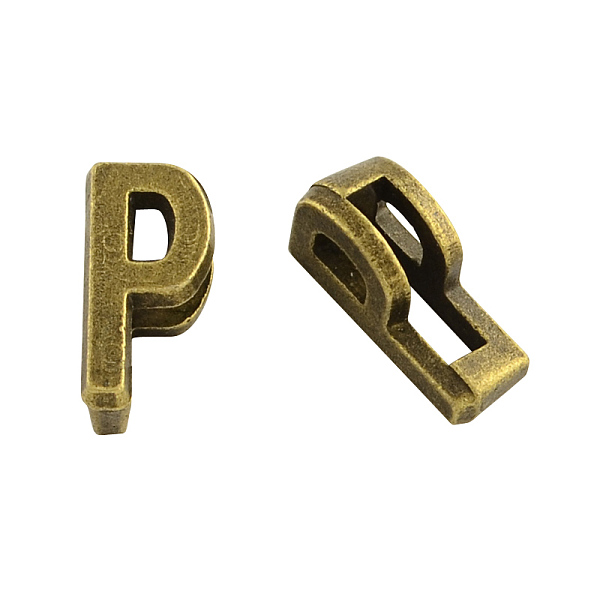 

PandaHall Tibetan Style Alloy Letter Slide Charms, Cadmium Free & Nickel Free & Lead Free, Letter.P, 11x2~8x4mm, Hole: 7x2mm, about...